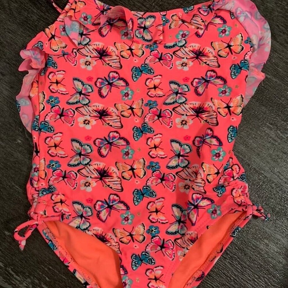 Kensie Girl Swimsuit 6X NWT Coral Butterfly Summer Beach